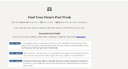 LexRAG: Find Your Firm's Past Work with Document Search Audit for money, signatures, and deadlines